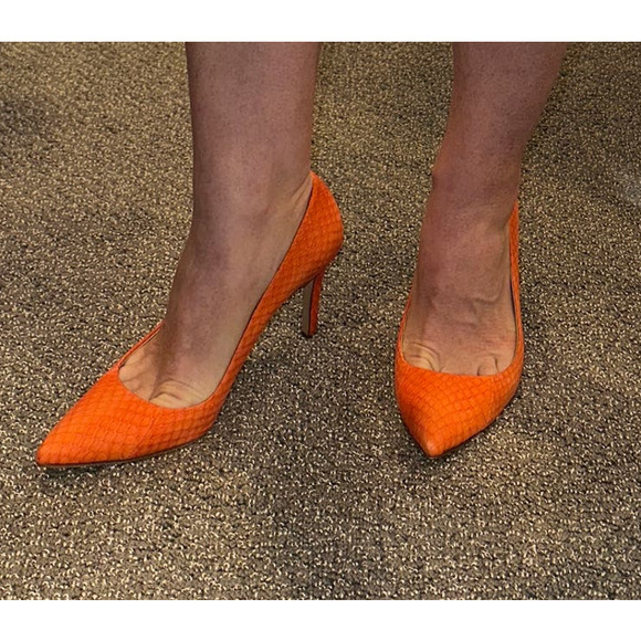 J. Crew Collection Orange Matte Python Heels Pumps Size 7 $378 Italy 90715 New - Picture 8 of 16